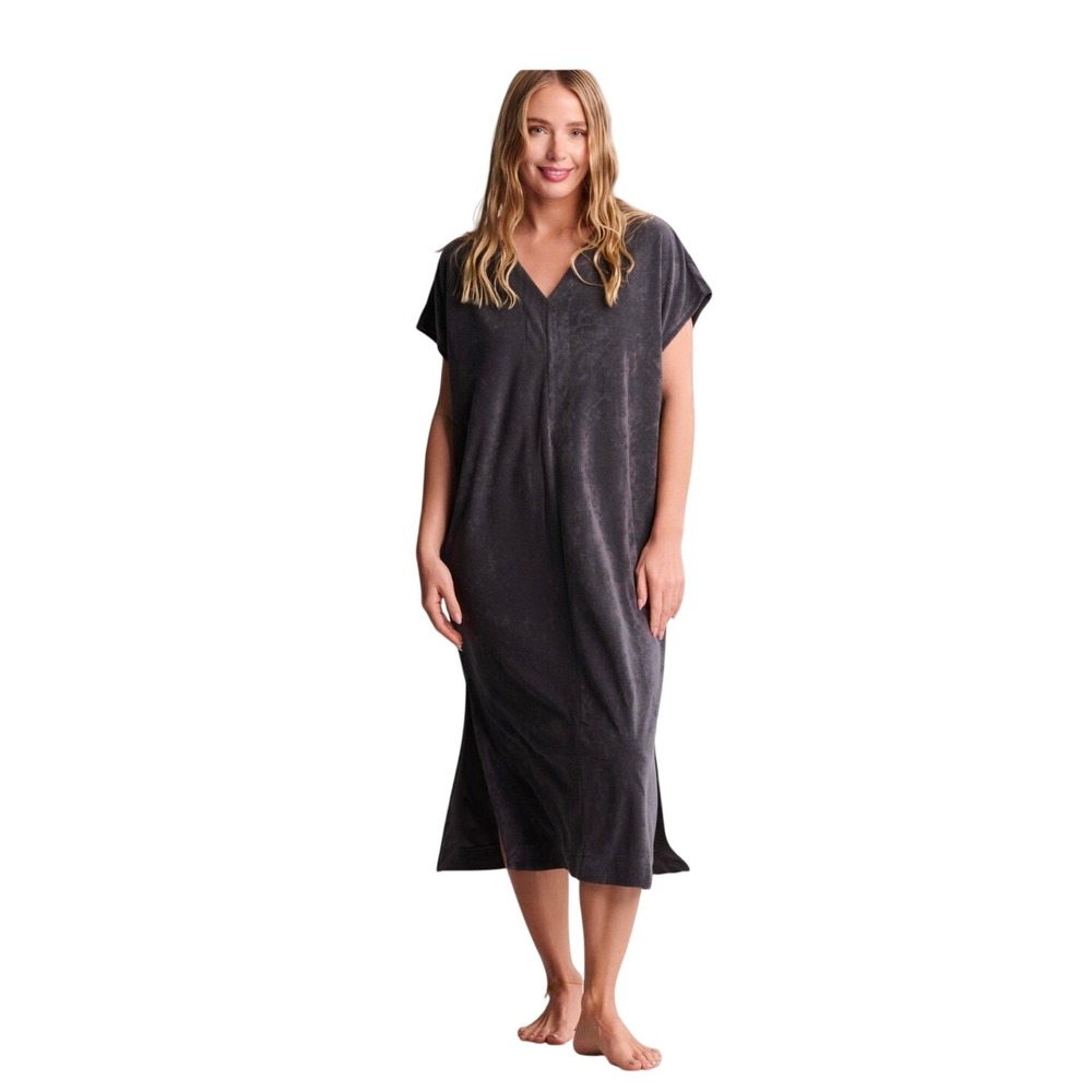 Barefoot Dreams Beach CozyTerry Caftan Carbon Gray Coverup Dress Small